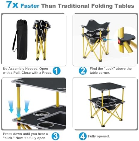 Folding Camping Table with 4 Cup Holders, Lightweight Portable Beach Outdoor Picnic Table, Square Camp Table with Built-in Food Basket Travel Bag for BBQ, Camping, Tailgate - Image 6