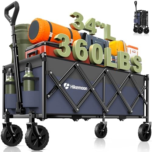 HIKEMOON 34'' Extra Long Folding Portable Wagon, 120L 360LBS Purple by Unknown