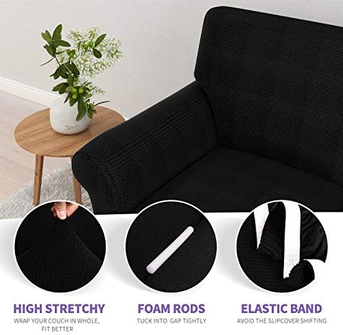 ZNSAYOTX Couch Covers for 3 Cushion Couch High Stretchy Spandex Pet Friendly Sofa Slipcover 1 Piece Non Slip Couch Covers Large Furniture Protector (Black, Sofa) - Image 3