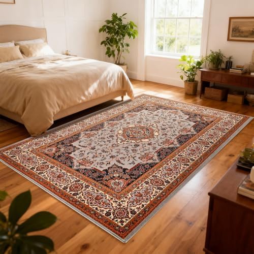 Hanples 5x7 Area Rugs for Living Room, Washable Rug Vintage Floral, Orange - Image 4