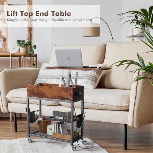 Colima Lift-Top Side Table with Charging Station, USB Ports & AC Outlets - Image 3