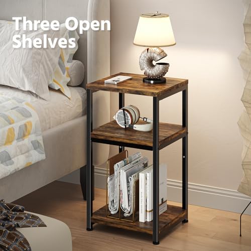Simple Trending Side Table, End Table Night Stand, 3 Tiers Shelf for Living Room, Rustic Brown - Image 5