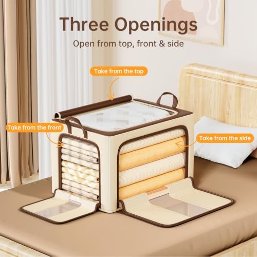 Clothes Storage Bins, 3 Openings, 100L, Brown - Image 2