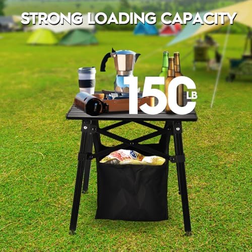16''Small Camping Side Table with Carry Bag and Storage,Black - Image 5