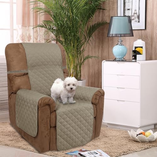 U-NICE HOME Reversible 23''Recliner Small Chair Cover, Khaki/Light Grey - Image 2