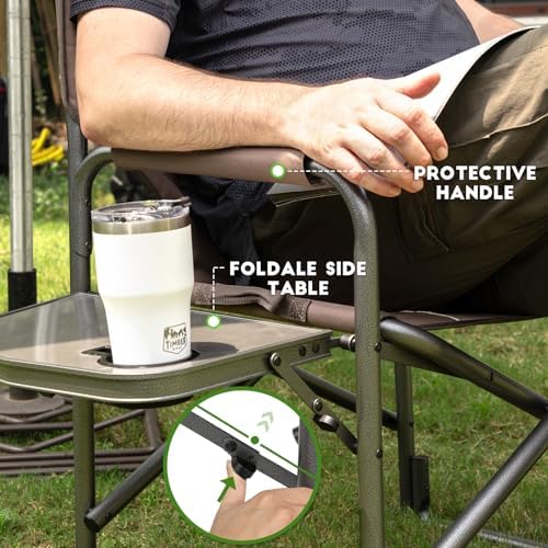 TIMBER RIDGE Aluminum Oversized Camping Chair, Lightweight Portable Directors Chair with Side Table Detachable Side Pocket for Outdoor Camping, Lawn, Picnic, Support 400lbs Tan 2 Pack - Image 5
