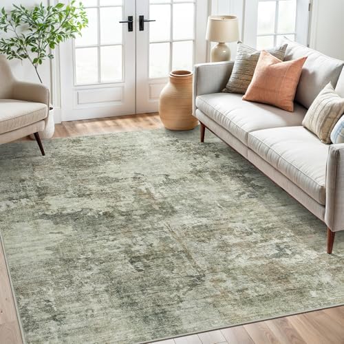 Soalmost Abstract Rug 5x7 Washable Area Rugs for Living Room, Green Black by Soalmost