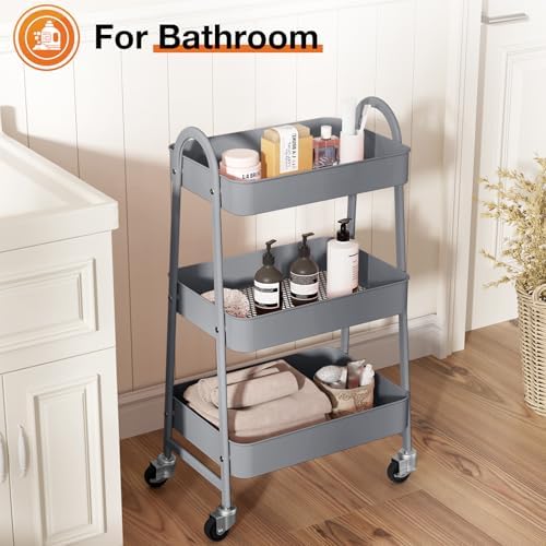 NEWBULIG 3-Tier Metal Rolling Storage Utility Cart with Lockable Wheels - Image 5