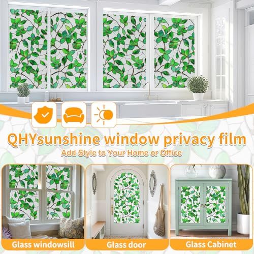 Window Privacy Film Stained Glass Window Film Frosted Window Film Window clings Non-Adhesive Reusable Decorative for Home Removable (Green Frosted, 23.6 X 78.7 in) - Image 6