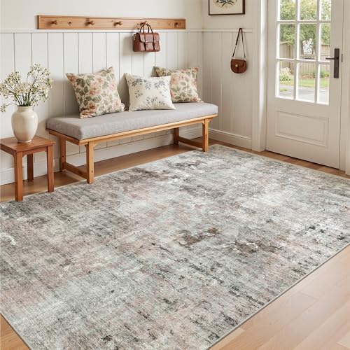 Soalmost Abstract 3x5 Rugs, Small Kitchen Entryway Area Rug Pink/Grey by Soalmost