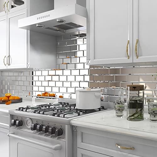 Lovdeco Mirror Peel and Stick Tile, Beveled Subway Mirror Backsplash 3x6 Inch for Kitchen Bathroom Wall (40 Pcs, 5 SQ.FT.) - Image 4