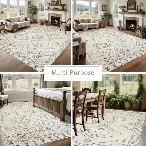 8x10 Washable Area Rugs for Living Room,Bedroom,Dining Room- Morocco Beige - Image 5