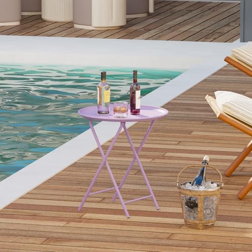 Garden 4 you Folding TV Tray Table, Metal Round Side Table, Purple Dinner Table with Metal Frame, Modern Outdoor Tray Table for Living Room, Bedroom, Patio & Small Spaces, 2 Packs - Image 5