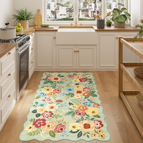 DUKINO 3x5 Area Rugs, Non Slip Floral Washable Rug for Bedroom, Green - Image 5