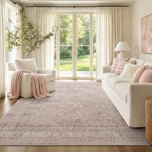 4x6 Ft Area Rugs for Living Room, Soft Non-Slip Machine Washable Rug, Vintage Stain Resistant Carpets for Bedroom Nursery Dining Room Home Decor (Grey Pink) by Lo%CC%80utiRootHome
