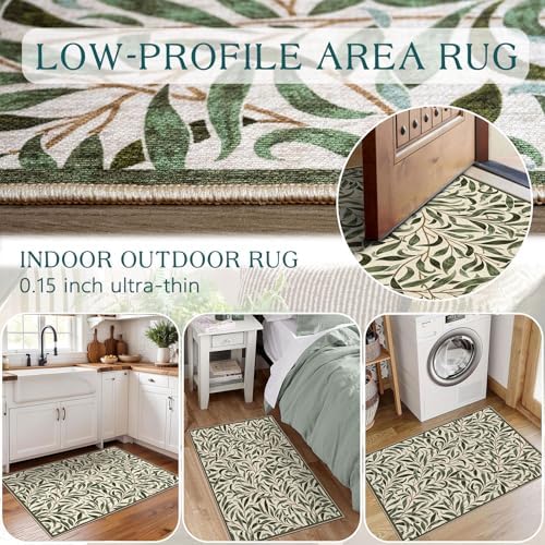 Front Door Mat Outside Entrance, 2x3 Boho Sage Olive Green Leaf Rug - Image 6