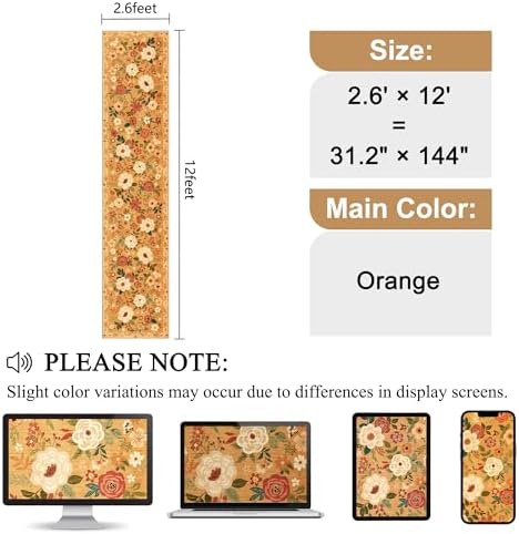 DUKINO 2.6x12 Kitchen Runner Rug, Floral Non Slip Long Washable Rug, Orange - Image 2