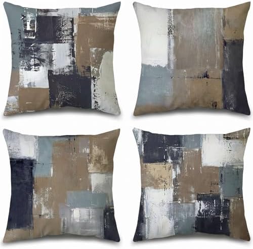 Brown Grey Abstract Throw Pillow Covers 20x20 Set of 4 by Balaena