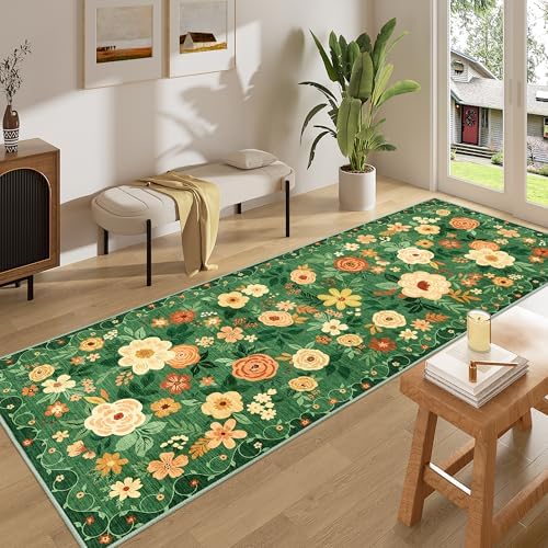 DUKINO 3x8 Kitchen Runner Rug, Washable Rug for Hallway Non Slip Dark Green - Image 3