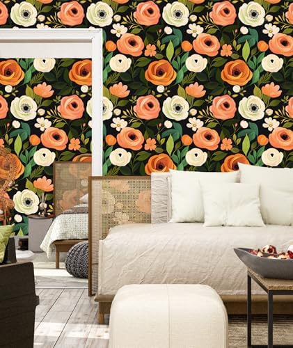 Danodoi Orange Green Vintage Floral Peel and Stick Wallpaper 17.5" x 118" | Waterproof Vinyl Self Adhesive Removable Renter Friendly Floral Contact Paper - Image 4
