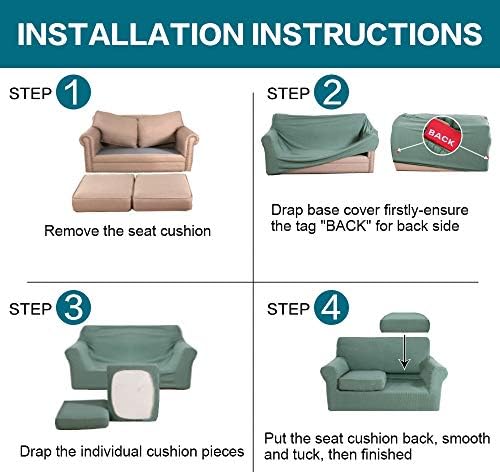Turquoize 3 Piece Sofa Covers for 2 Cushion Couch Sofa Slipcover Soft Couch Cover for Dogs-Washable Sofa Furniture Covers with 2 Individual Cushion Covers, Jacquard Fabric (Loveseat, Dark Cyan) - Image 6