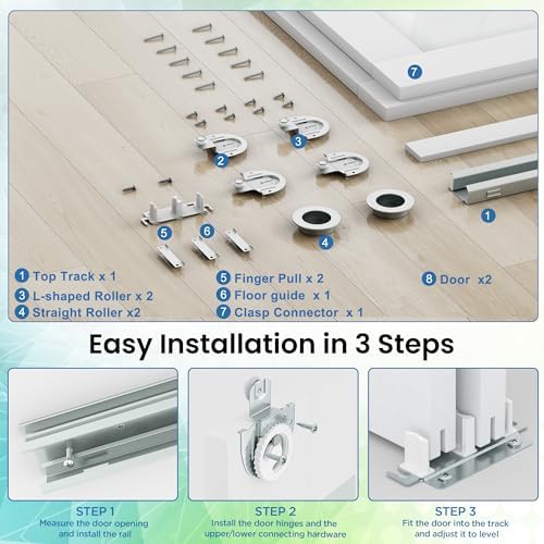 48"(Double 25") x 80" Mirrored Sliding Closet Door Hardware Track Kits - Image 5
