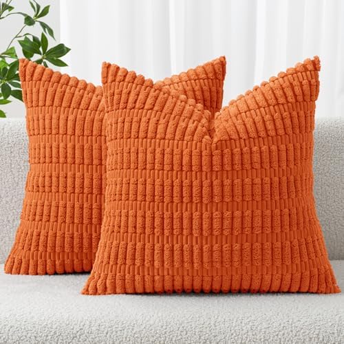 MIULEE Euro Sham Fall Corduroy Decorative Throw Pillow Covers 22x22 Orange by MIULEE