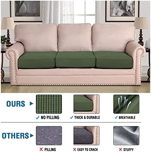 H.VERSAILTEX Super Stretch Individual Seat Cushion Covers Sofa Covers Couch Slipcover Sets Thick Jacquard Textured Twill Fabric (3 Piece Sofa Cushion Covers, Bronze Green) - Image 2