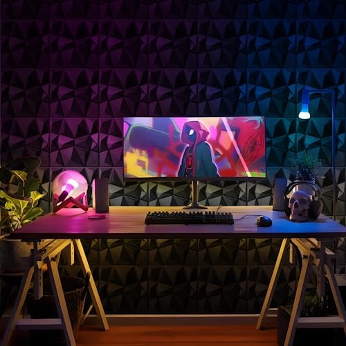 AMIGO 33 Piece 3D Wall Panels Diamond Pattern, High-Strength PVC, 12''x12'' Deformation-Resistant, Recyclable, Waterproof, Heat-Resistant, Odorless, Matte Black - Image 2
