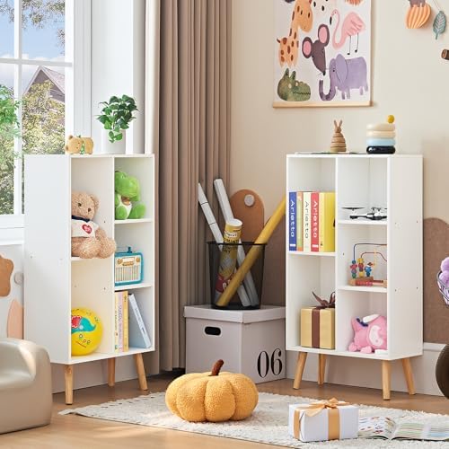 LEYAOYAO 5 Cube Bookshelf, Mid-Century Modern Book Shelf with Legs, White - Image 5
