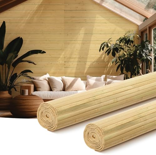 Juexica 2 Pcs Natural Bamboo Wall Panel for Interior Wall 48''x96'' Bamboo Covering Renewable Pole Wainscoting Room Divider Wrap Decor for Bedroom Living Room Kitchen Island Office (Natural) by Juexica