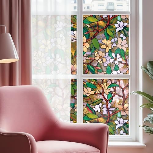 Magnolia Window Privacy Film by Artscape - Decorative Stained Glass Design, Static Cling, Day and Night Privacy, UV Protection, Easy to Apply and Removable, Made in USA - 24 x 36 Inch by Unknown