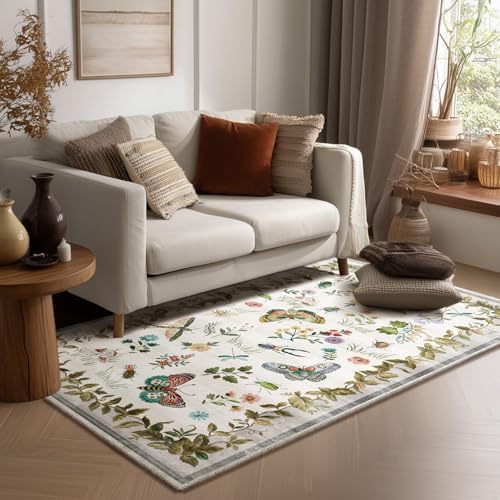 4x6 Washable Area Rugs for Entryway: Small Living Room Rug Stain Resistant Non Slip Low Pile Soft Faux Wool Throw Entry Rug for Bedroom Kitchen Bathroom Laundry Room Dorm Office Front Door Indoor by palohom