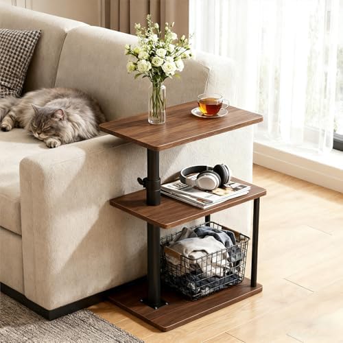 Faesun Swivel Side Table for Couch Arm, Height Adjustable C Shaped End Table for Recliner or Bed, Tv Trays with Storage Shelf for Small Spaces- Small Nightstand for Living Room, Bedroom - Image 3