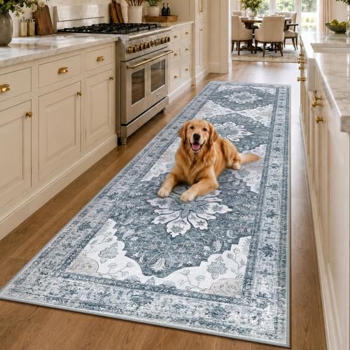 RELEANY Washable Area Rug, Runner 3'x10', Grey/White/Beige - Image 2