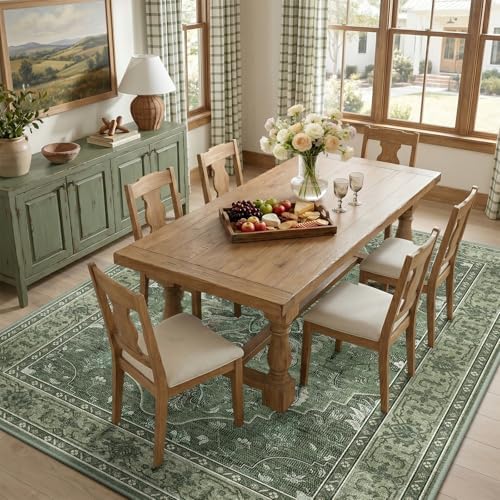 RELEANY Washable Area Rug, 7'x10', Green/Dark Green/Gray - Image 3