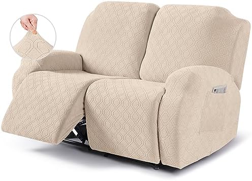 VANSOFY Recliner Cover, 2-Pieces Stretch Reclining Couch Cover with Pockets Loveseat Sofa Slipcovers Soft Washable Furniture Protector for Dogs Cats(Cream) by VANSOFYFURNITURECOVERS