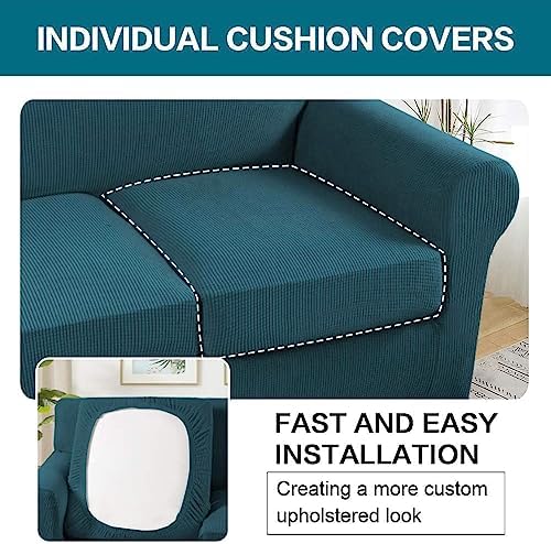 Turquoize 4 Piece Sofa Covers for 3 Cushion Couch Sofa Slipcover Soft Couch Cover for Dogs-Washable Sofa Furniture Covers with 3 Individual Cushion Covers, Jacquard Fabric (3 Cushion Sofa, Deep Teal) - Image 5