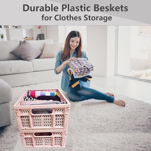 20L Foldable Crates, 4Pcs Plastic Crates Baskets for Home Office Storage. - Image 5
