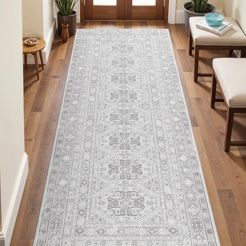 Ksrau 3x8 Runner Rug Washable Vintage: Non Slip Kitchen Runners Grey - Image 2