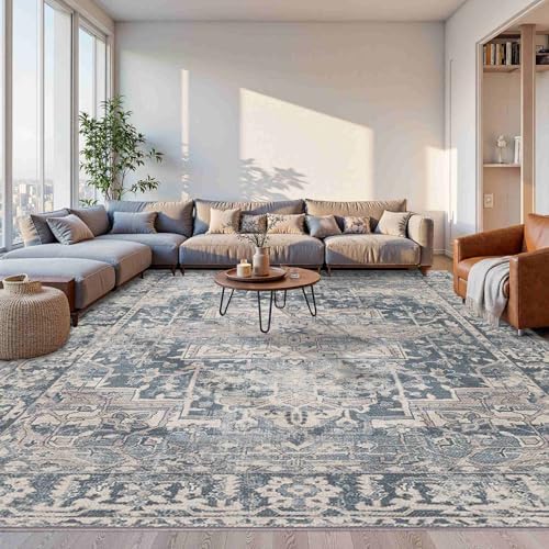 Rugxara Blue 10x14 Area Rugs for Living Room Bedroom Large Washable Rug by Rugxara