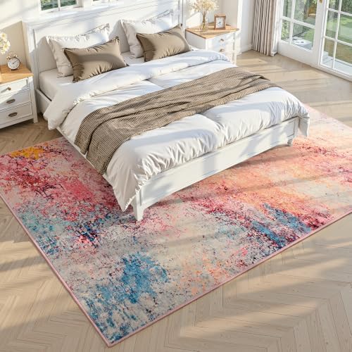 Toneed Washable 5x7 Galaxy Pink Area Rug with Non-Slip Backing for Living Room - Image 2