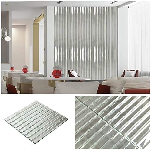 Beveled Mirror Backsplash Tiles 12x12 Inch Silver Mirror Glass Strip Tiles for Kitchen Bathroom Shower Wall 5 Sheets - Image 2