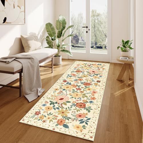 DUKINO 2x6 Hallway Runner Rug, Washable Kitchen Rugs Non Slip, Beige Yellow - Image 3