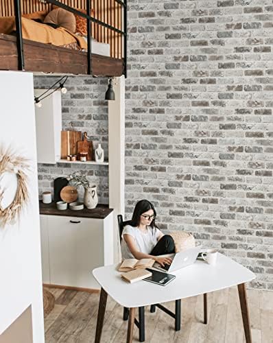 Guvana 17.3"×394" Brick Wallpaper Grey and Brown Self Adhesive Wallpaper 3D Brick Peel and Stick Wallpaper Removable Contact Paper Brick Textured Vintage Wall Paper for Livingroom Wall Decor | 3D Brick Peel and Stick Wallpaper Removable Contact Paper B... - Image 5