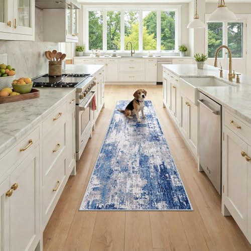 RELEANY Washable Runner 2'x7' Abstract Area Rug for Hallway Blue Gray by RELEANY