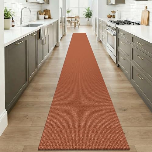 KOZYFLY Orange 2x20 Runners Rugs for Hallway, Extra Long Washable Runner Rug, Woven Non Slip Kitchen Runner, Cotton Entryway Rug, Floor Carpet for Entry, Aisle, Hall, Burnt Orange/Tan - Image 2