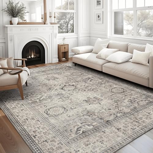ReaLife Rugs Machine Washable Area Rug Runner - Living Room Bedroom Bathroom Kitchen Entryway Office - Padded Low Pile Stain Resistant Premium - Boho Farmhouse Vintage - Paz - Beige Gray Ivory 3'x5' by ReaLifeRugs