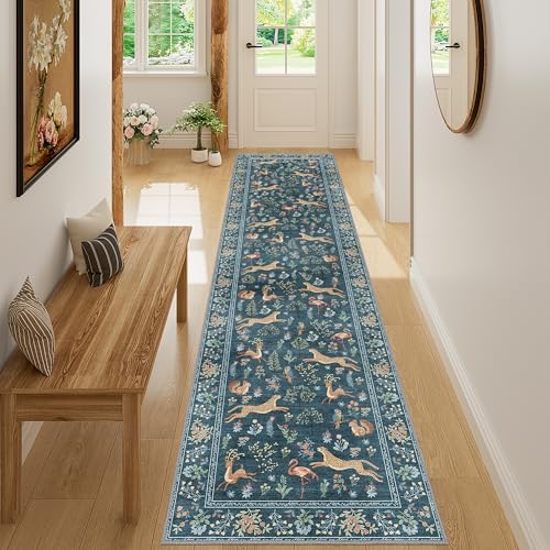 DUKINO 2x8 Washable Runner Rug, Non Slip Animal Kitchen Runner Rug, Blue - Image 5