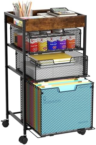 SWTYMIKI Rolling File Cart with Drawers - 4 Tier Under Desk Storage Craft Rolling Organizer Cart - Office Storage &Organization, Mobile Metal Filing Cabinet for Office and Home Espresso by SwtyMiki-TidyHomeSweetLife